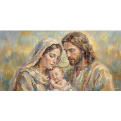 Peinture impressionniste sur toile acrylique / J&eacute;sus Marie et Joseph la pri&egrave;re de J&eacute;sus / (120x60)cm