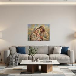 Peinture impressionniste sur toile acrylique / J&eacute;sus Marie et Joseph la pri&egrave;re de J&eacute;sus / (80x60 cm