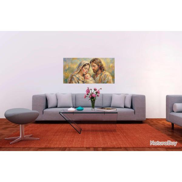 Peinture impressionniste sur toile acrylique / J�sus Marie et Joseph / Panoramique (120x60) cm