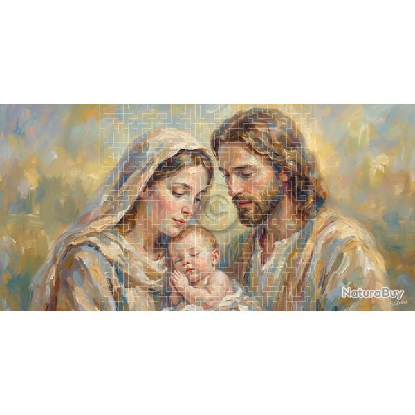 Peinture impressionniste sur toile acrylique / J�sus Marie et Joseph la pri�re de J�sus / (120x60)cm