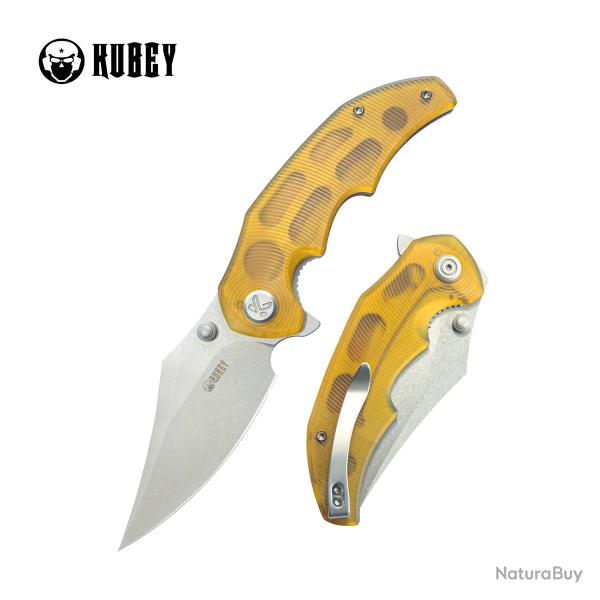 Couteau Kubey Ceto Camp Lame Acier 14C28N Sandvik stonewash Manche Ultem translucide KUB181C