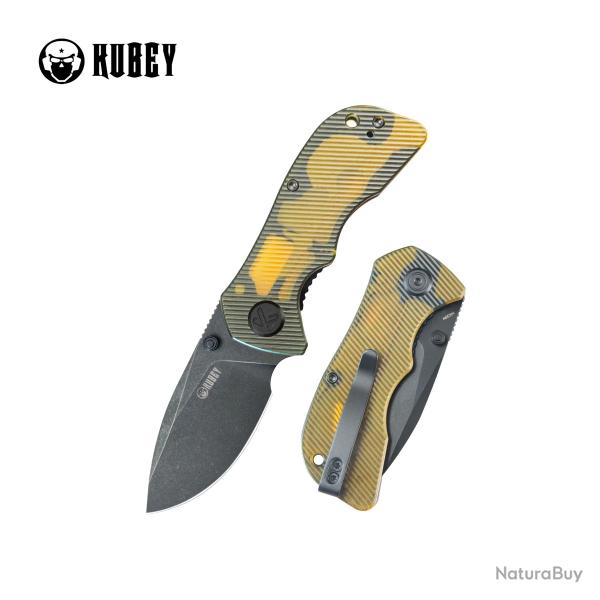 Couteau Kubey Karaji Lame Acier D2 black stonewash Manche Ultem translucide liner lock KUB180M