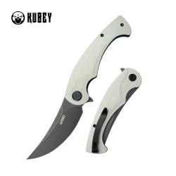 Couteau Kubey Scimitar Lame Acier 14C28N Sandvik black stonewash Manche G10 blanc liner lock KUB173J