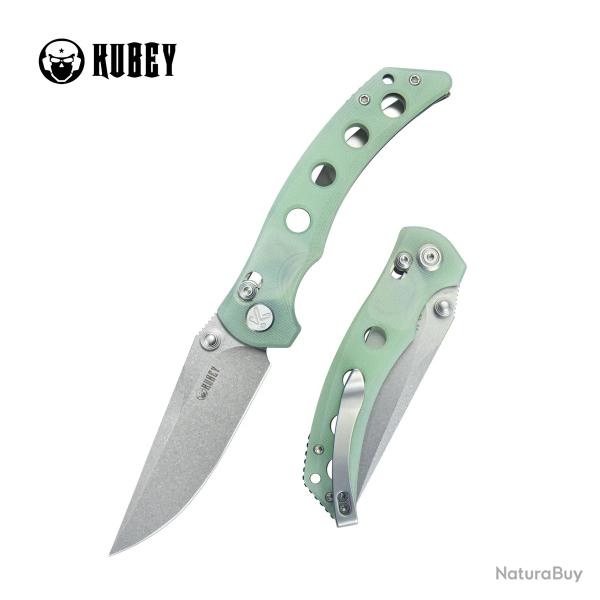 Couteau Pliant Kubey Hound Lame Acier 14C28N Sandvik stonewash Manche G10 jade crossbar lock KUB172G