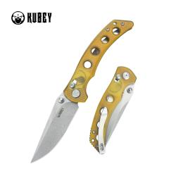 Couteau Kubey Hound Lame Acier 14C28N Sandvik Manche Ultem translucide crossbar lock KUB172F