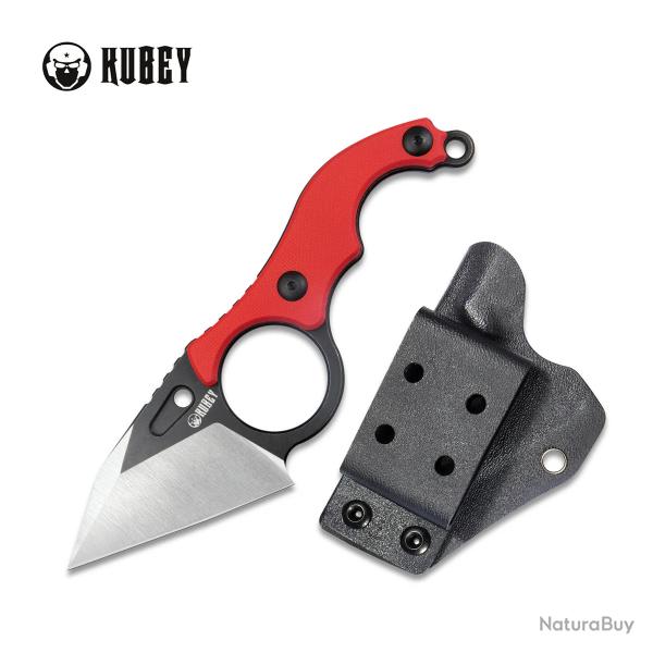 Couteau Fixe Kubey Hippocam Lame D2 Black Stonewash Manche G10 Rouge Full Tang Etui Kydex KUB166D -