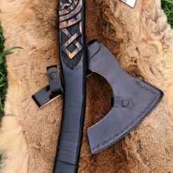 HA24 - Grande Hache Viking Grav&eacute;e - 65 cm - &Eacute;tui cuir noir inclus
