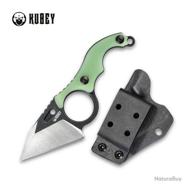 Couteau Fixe Kubey Hippocam Lame D2 Black Stonewash Manche G10 Jade Full Tang Etui Kydex KUB166B