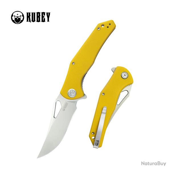 Couteau Kubey Phemius Lame Acier 14C28N Sandvik sand blast Manche G10 jaune liner lock KUB149G