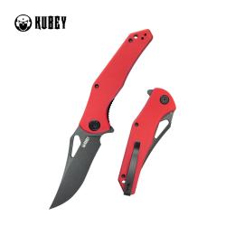 Couteau Kubey Phemius Lame Acier 14C28N Sandvik black stonewash Manche G10 rouge liner lock KUB149F