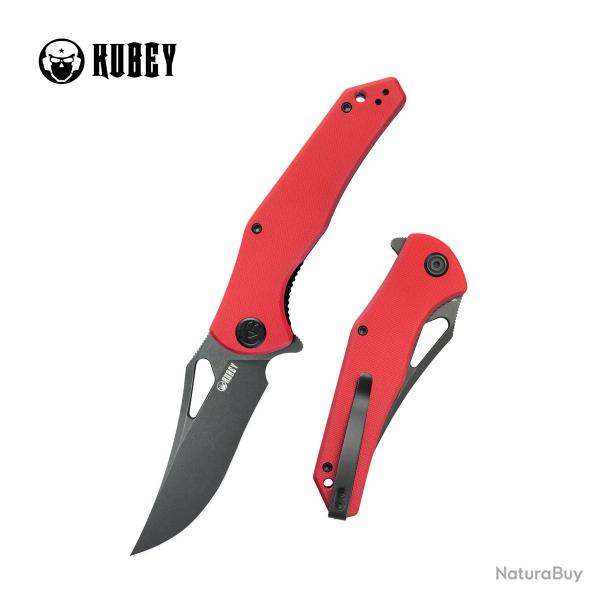Couteau Kubey Phemius Lame Acier 14C28N Sandvik black stonewash Manche G10 rouge liner lock KUB149F