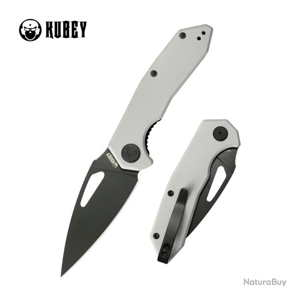 Couteau Pliant Kubey Coeus Lame Acier 14C28N Sandvik blackwash Manche G10 blanc liner lock KUB122Z -