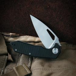 Couteau Pliant Kubey Coeus Lame Acier 14C28N Sandvik stonewash Manche G10 noir liner lock KUB122U -