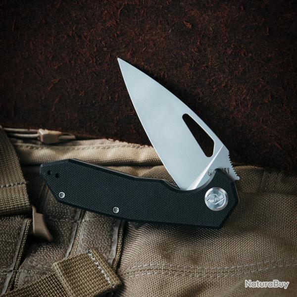 Couteau Pliant Kubey Coeus Lame Acier 14C28N Sandvik stonewash Manche G10 noir liner lock KUB122U -