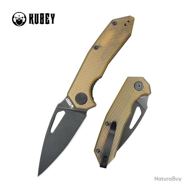 Couteau Kubey Coeus Lame Acier 14C28N Sandvik black stonewash Manche Ultem translucide KUB122T