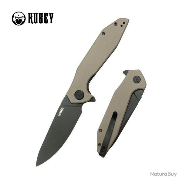 Couteau Kubey Nova Lame Acier 14C28N Sandvik blackwash Manche G10 bicolore noir et beige KUB117P