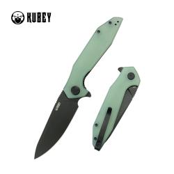 Couteau Kubey Nova Lame Acier 14C28N Sandvik blackwash Manche G10 bicolore noir et jade KUB117O