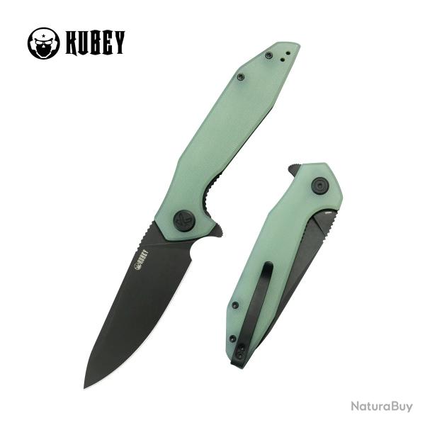 Couteau Kubey Nova Lame Acier 14C28N Sandvik blackwash Manche G10 bicolore noir et jade KUB117O