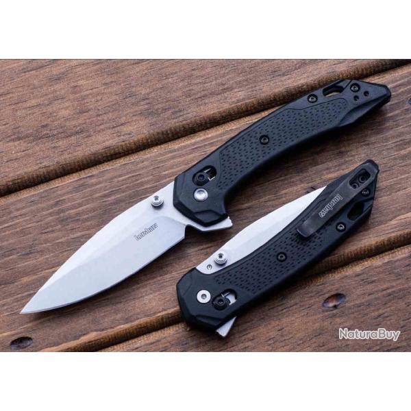 Couteau Kershaw Bonneville Lame Drop Point Acier 14C28N Manche GFN Noir DuraLock Clip USA KS6000