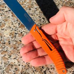 Couteau de poche pliant artisanal de collection LE CUTTER by Lierande orange lame inox neuf