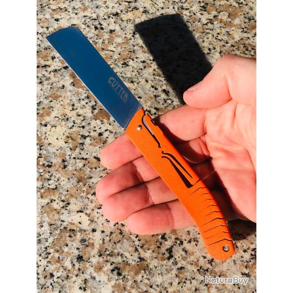 Couteau de poche pliant artisanal de collection LE CUTTER by Lierande orange lame inox neuf