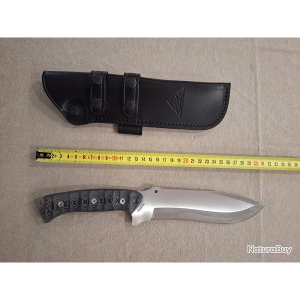 Couteau EXPLORERBLACK - Lame fixe 19 cm MOVA-58 - Manche Micarta - �tui cuir - Neuf
