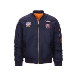 Blouson aviateur enfant MA-1 bleu marine - bomber pilote chaud doublure orange hiver - TM & Outd