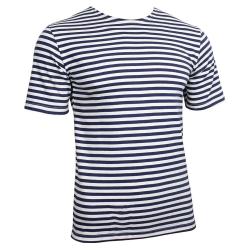 Telnyashka russe authentique : t-shirt ray&eacute; bleu et blanc de la marine, symbole militaire XXL