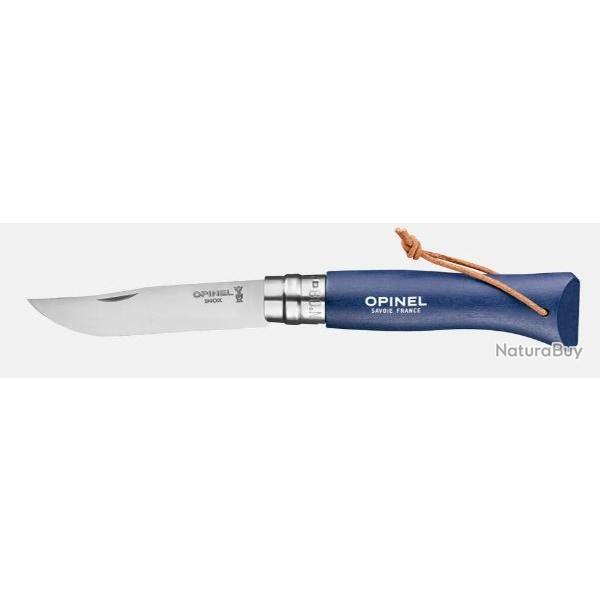 Couteau pliant OPINEL baroudeur N� 08 bleu fonc� avec lien en cuir