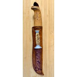 Couteau de chasse norv&eacute;gien Brusletto Geilo avec &eacute;tui sculpt&eacute; - vintage