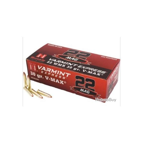 CARTOUCHES HORNADY 22WMR V-MAX 30 GR PAR 250