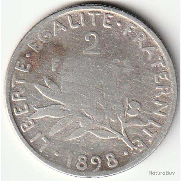 Pi�ce de Monnaie Argent France 2 francs Semeuse 1898 Rare Et Recherch�e