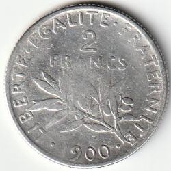 Pi&egrave;ce de Monnaie Argent France 2 francs Semeuse 1900 Rare Et Recherch&eacute;e