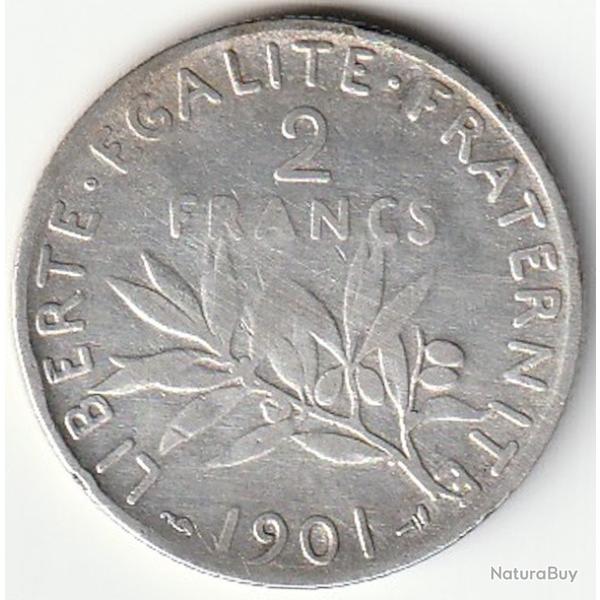 Pi�ce de Monnaie Argent France 2 francs Semeuse 1901 Rare Et Recherch�e