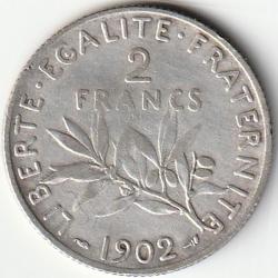 Pi&egrave;ce de Monnaie Argent France 2 francs Semeuse 1902 Rare Et Recherch&eacute;e