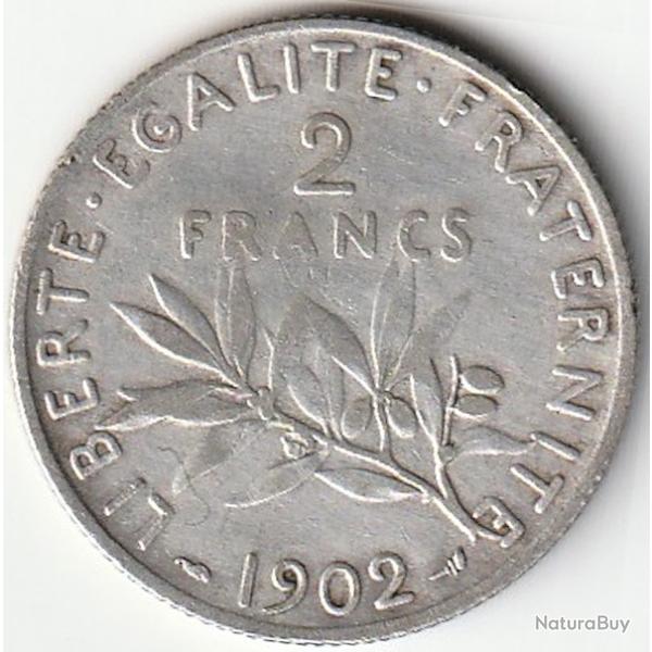 Pi�ce de Monnaie Argent France 2 francs Semeuse 1902 Rare Et Recherch�e