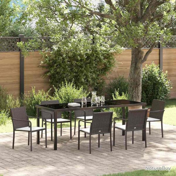 Ensemble de salle � manger pour jardin 7 pcs Marron et Noir