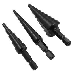 Lot de 3 Forets &Eacute;tag&eacute;s HSS Noir 3-12 mm 4-12 mm 4-20 mm Queue Hexagonale 1/4"