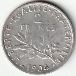 Pi&egrave;ce de Monnaie Argent France 2 francs Semeuse 1904 Rare Et Recherch&eacute;e