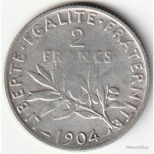 Pi�ce de Monnaie Argent France 2 francs Semeuse 1904 Rare Et Recherch�e