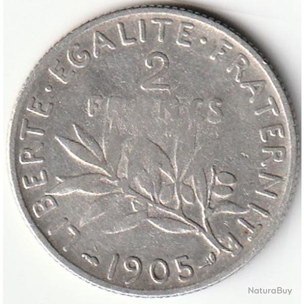 Pi�ce de Monnaie Argent France 2 francs Semeuse 1905 Rare Et Recherch�e