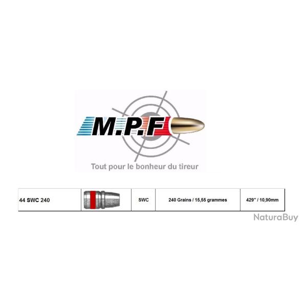 Ogives MPF 44 SWC 240 Gr � 429" Projectiles Plombs graiss�s par 1000