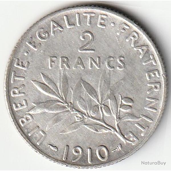 Pi�ce de Monnaie Argent France 2 francs Semeuse 1910 Rare Et Recherch�e