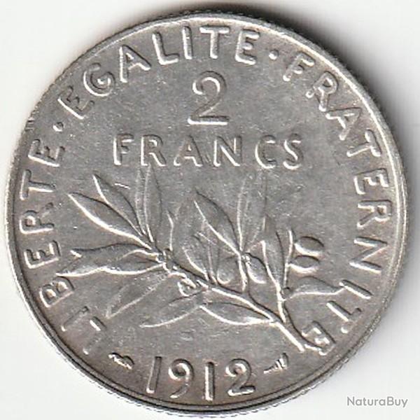 Pi�ce de Monnaie Argent France 2 francs Semeuse 1912 Rare Et Recherch�e