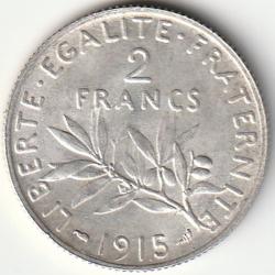 Pi&egrave;ce de Monnaie Argent France 2 francs Semeuse 1915 Rare Et Recherch&eacute;e