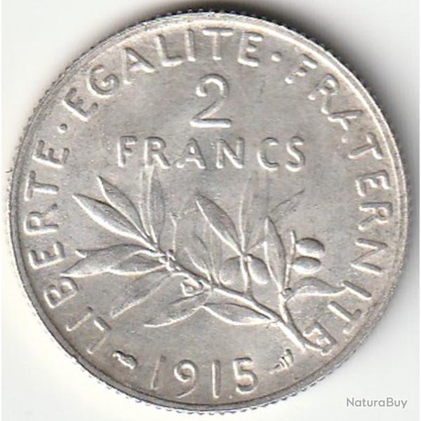Pi�ce de Monnaie Argent France 2 francs Semeuse 1915 Rare Et Recherch�e