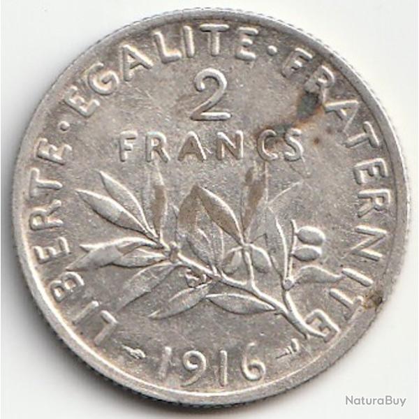 Pi�ce de Monnaie Argent France 2 francs Semeuse 1916