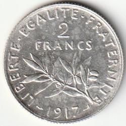 Pi&egrave;ce de Monnaie Argent France 2 francs Semeuse 1917
