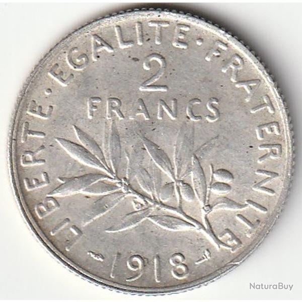 Pi�ce de Monnaie Argent France 2 francs Semeuse 1918