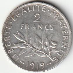 Pi&egrave;ce de Monnaie Argent France 2 francs Semeuse 1919